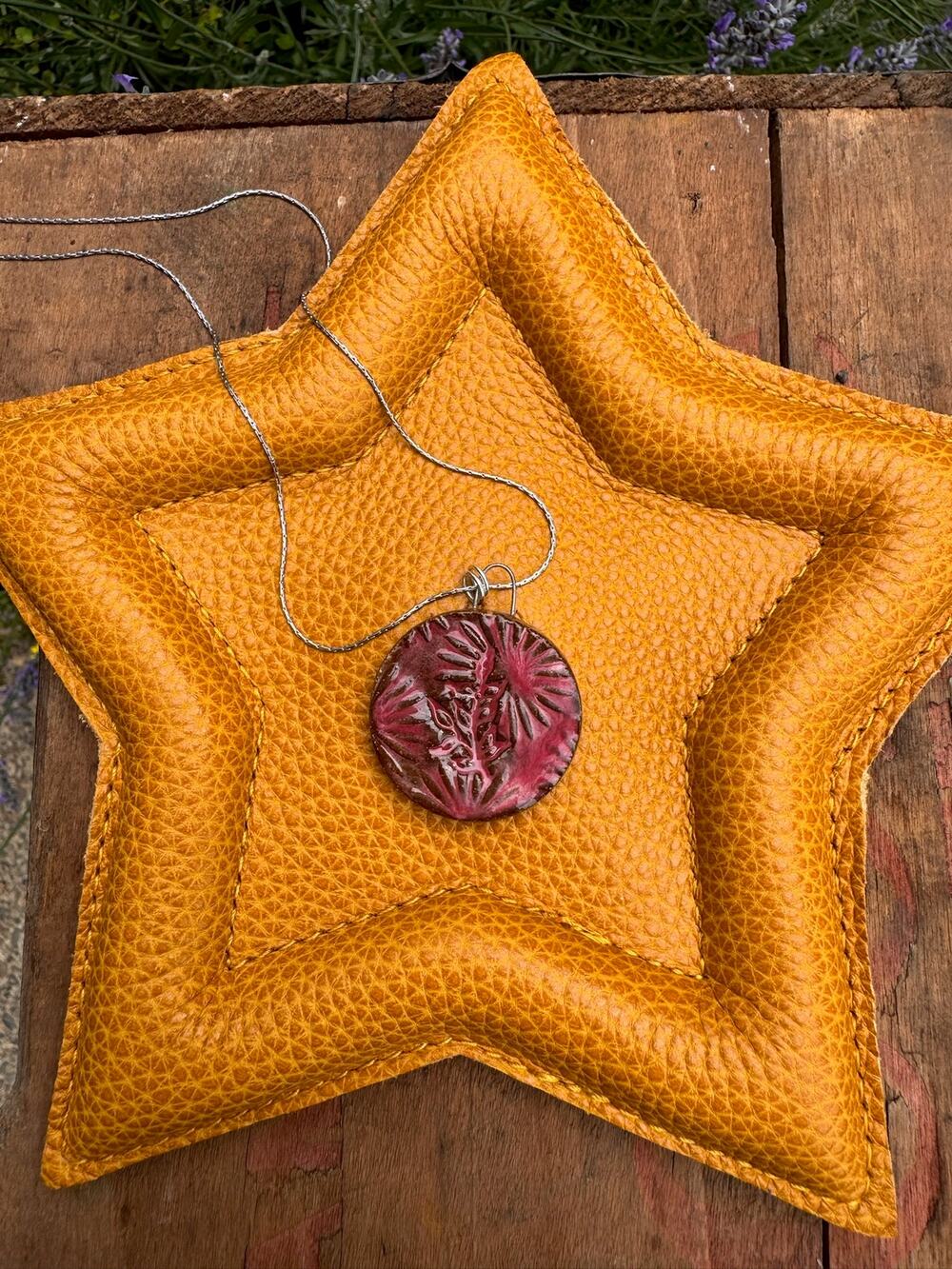 Boho Round Pendant Necklace Pink Red Accessories Handmade Pottery Studio Art